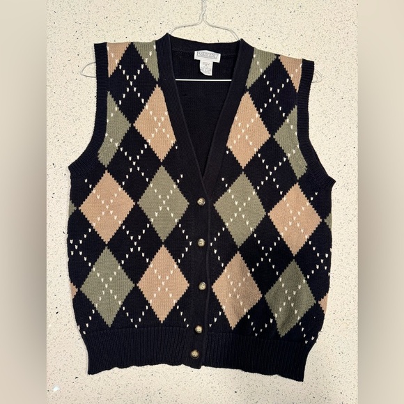 Vintage Lands’ End Women’s Argyle Cotton Sweater Vest | Medium - Picture 1 of 5